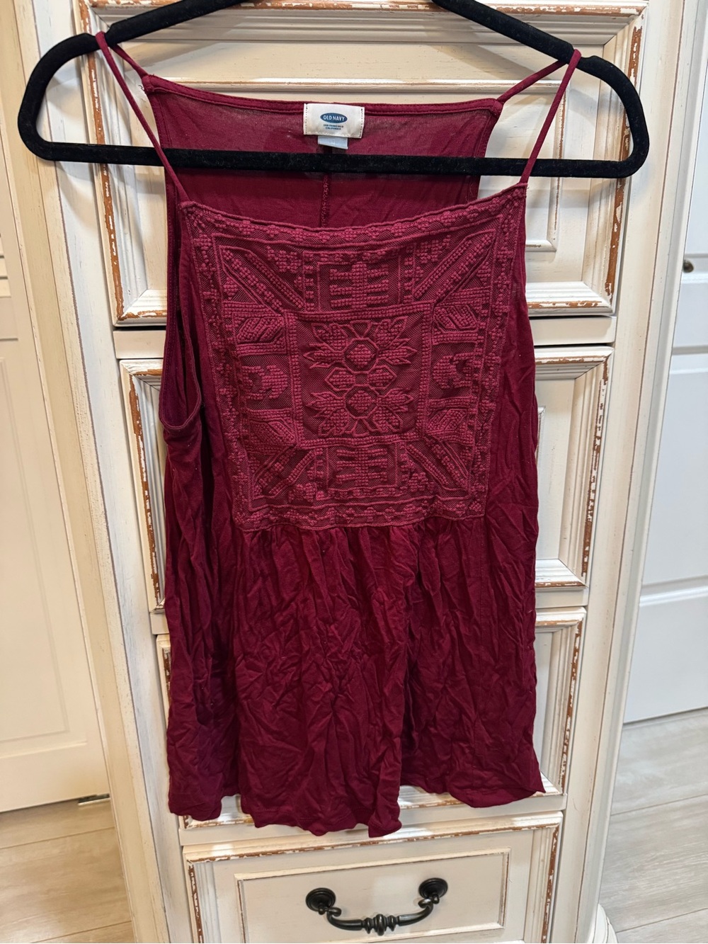 Old Navy Burgundy Crochet-Front Tank Top